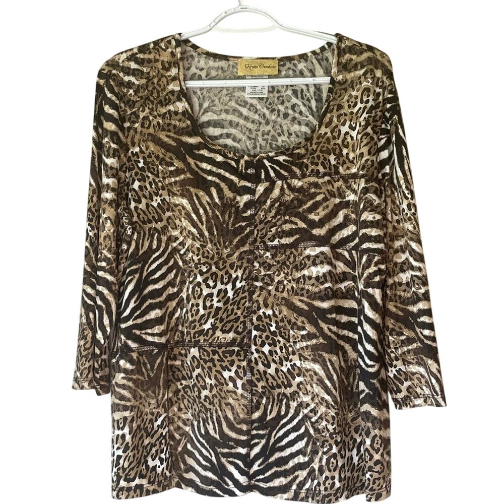 Kristen Crenshaw 3/4 Sleeve Animal Print Top XXL